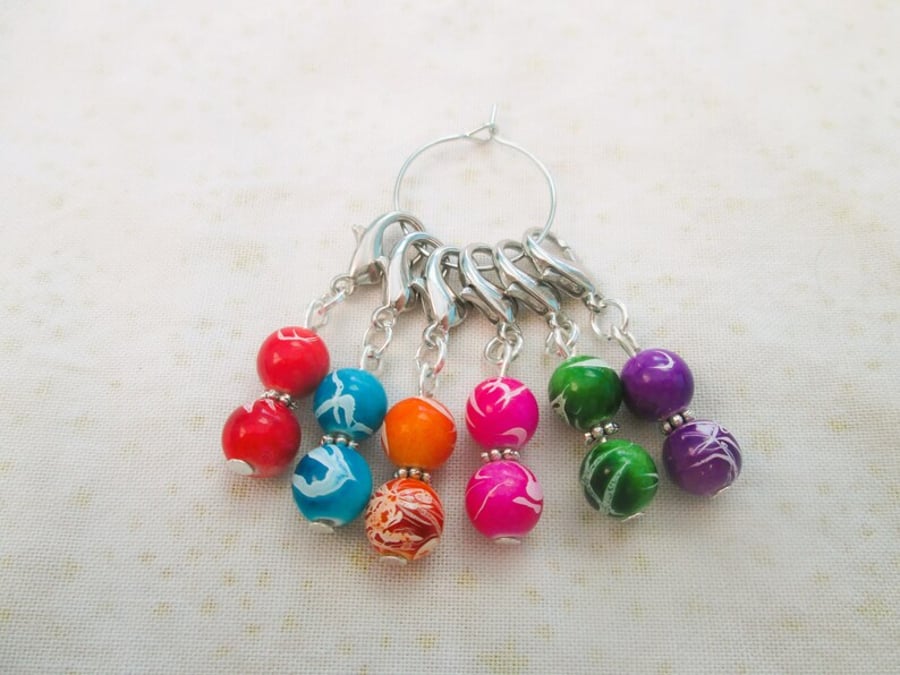 Set of 6 colourful bead stitch markers or planner charms