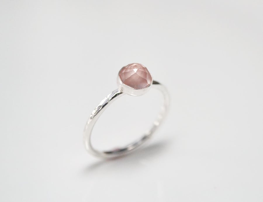 Rose quartz, sterling silver ring. Valentines