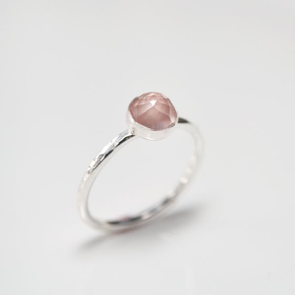 Rose quartz, sterling silver ring. Valentines