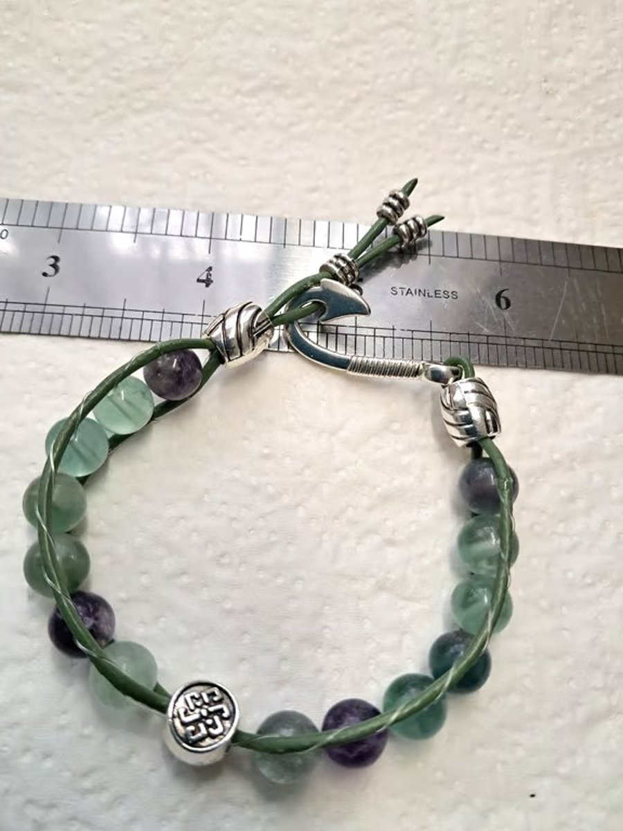 handmade Leather Green Floirite Wrap bracelet