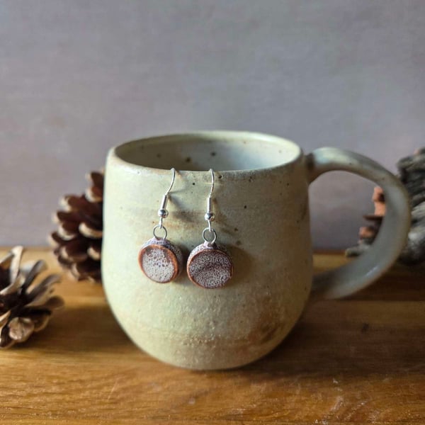 Ceramic disc dangle earrings in Brown Speckled 