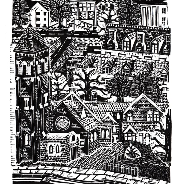 View Over St Francis Church, Bedworth by John Freeman (Black)