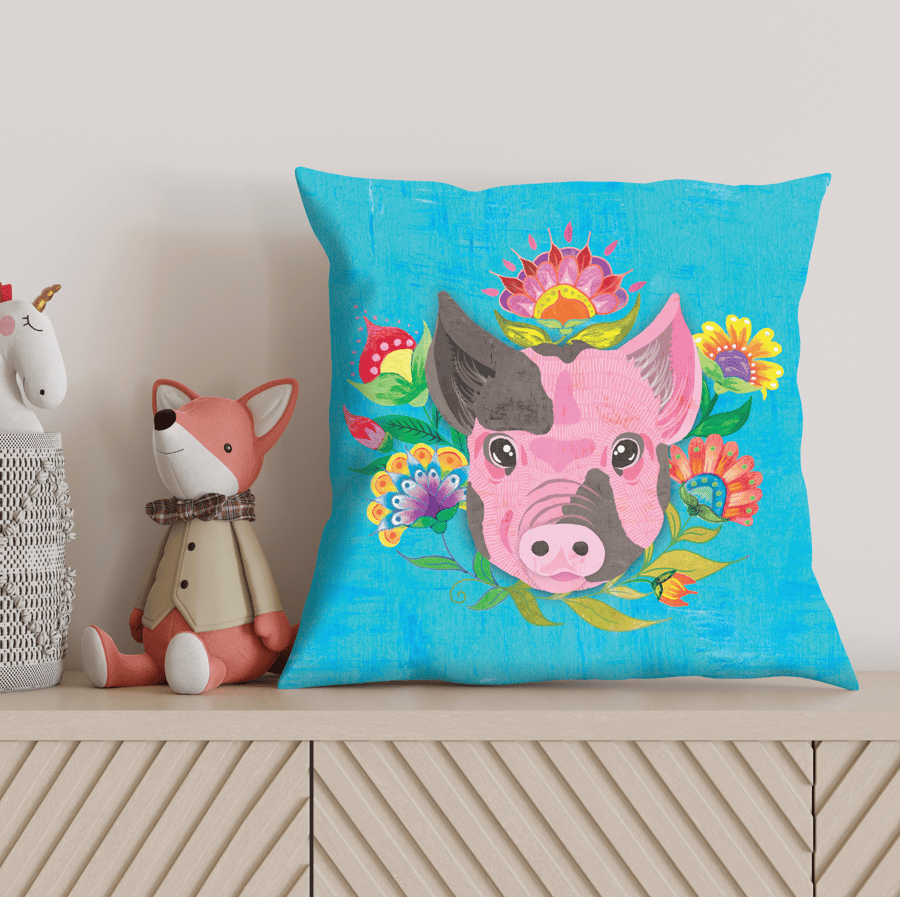 Pig Cushion – Blue