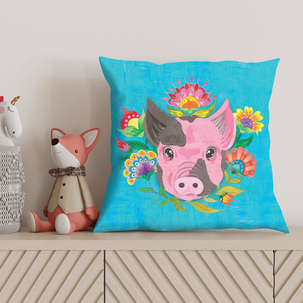Pig Cushion – Blue