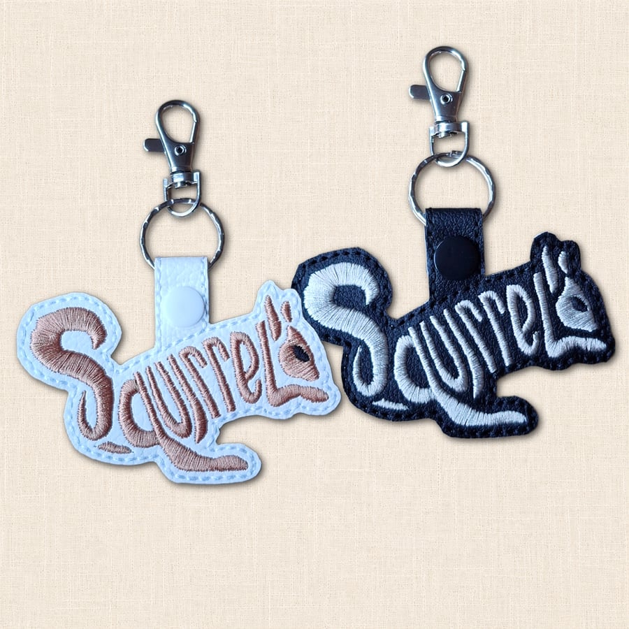 Squirrel Keyring - Embroidered Woodland Animal Word Art Bag Charm