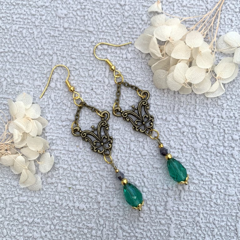 Vintage Style Antique Bronze Chandelier Earrings