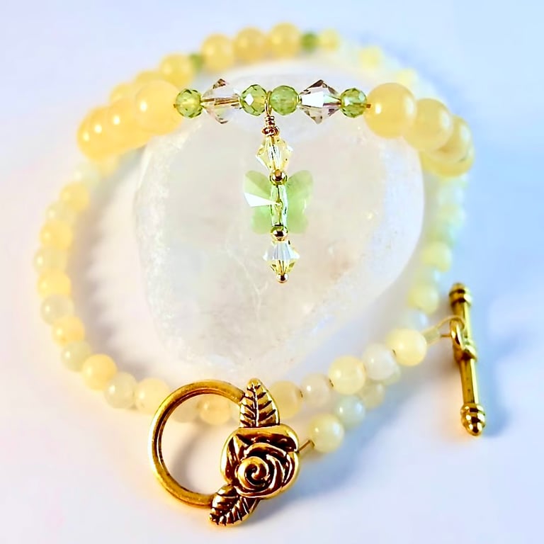 Ambronite, Peridot & Crystal Butterfly Necklace, Birthday, Anniversary, Easter 