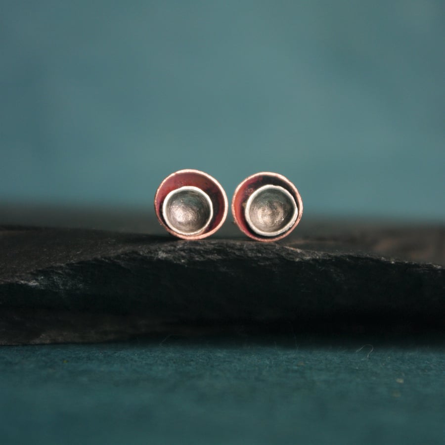 Silver Cup in a Copper Cup Stud Earrings