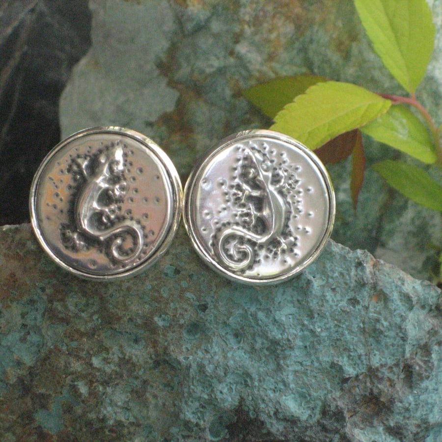 Gecko Lizard Cufflinks in Silver Pewter
