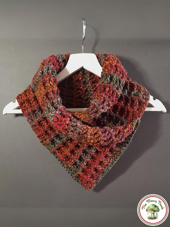 Chunky Waffle Neck Warmer. Cosy and Warm. Handmade Crochet. Brown, Red, Copper.