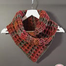 Chunky Waffle Neck Warmer. Cosy and Warm. Handmade Crochet. Brown, Red, Copper.
