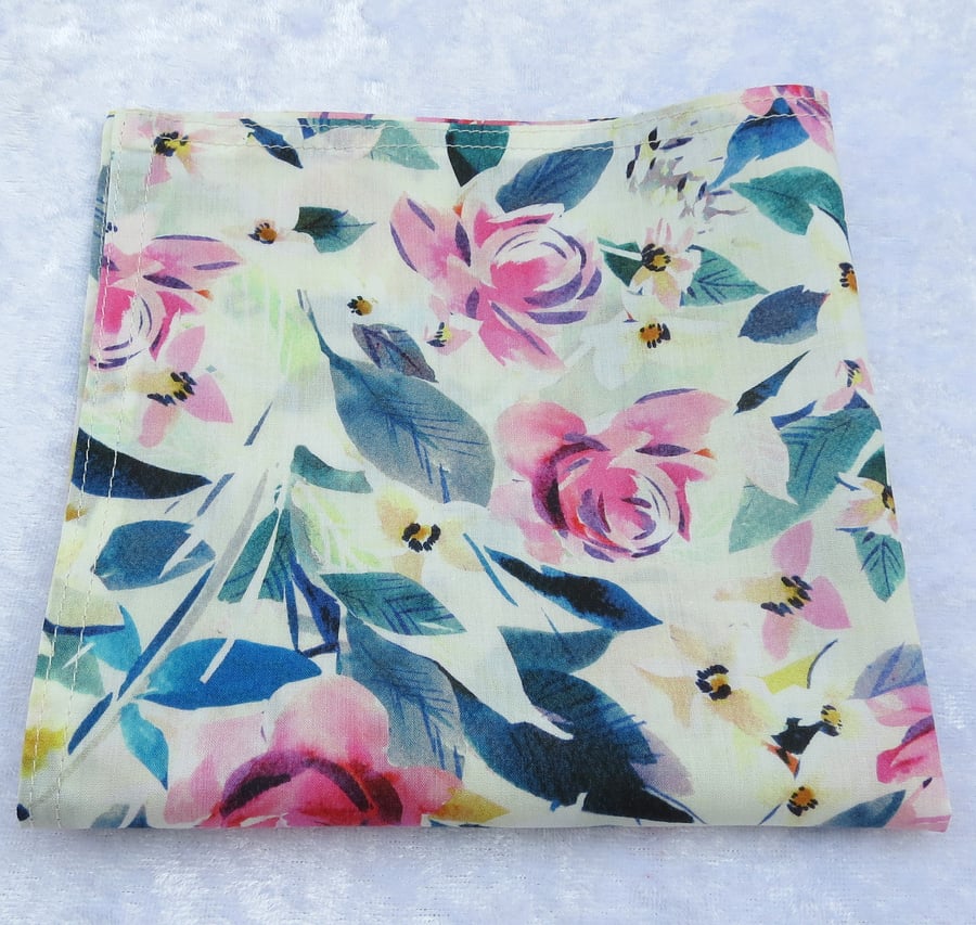 Liberty Tana Lawn handkerchief, ladies handkerchief, floral, organic lawn