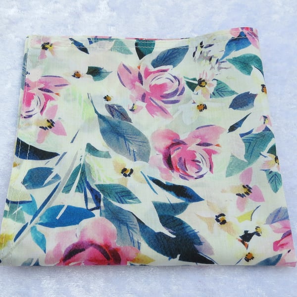 Liberty Tana Lawn handkerchief, ladies handkerchief, floral, organic lawn