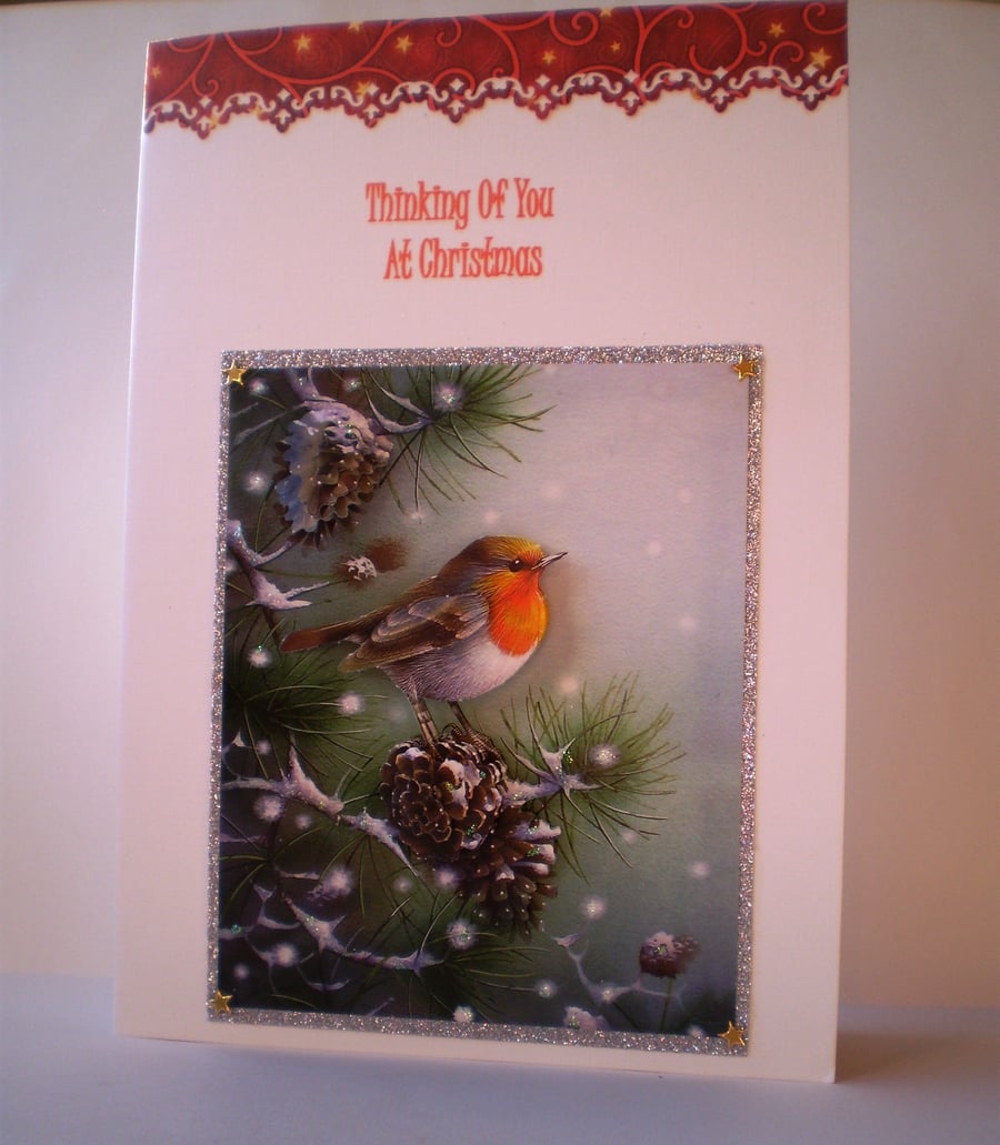 Thinking Of You Robin Christmas Card, Handmade,Personalise