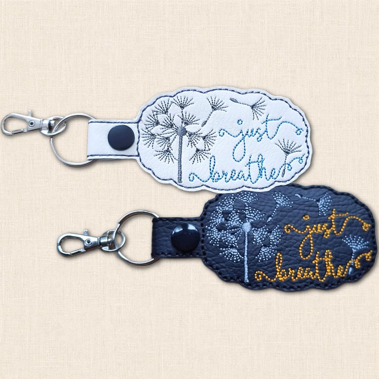 Just Breathe Keyring - Embroidered Dandelion Faux Leather Bag Charm