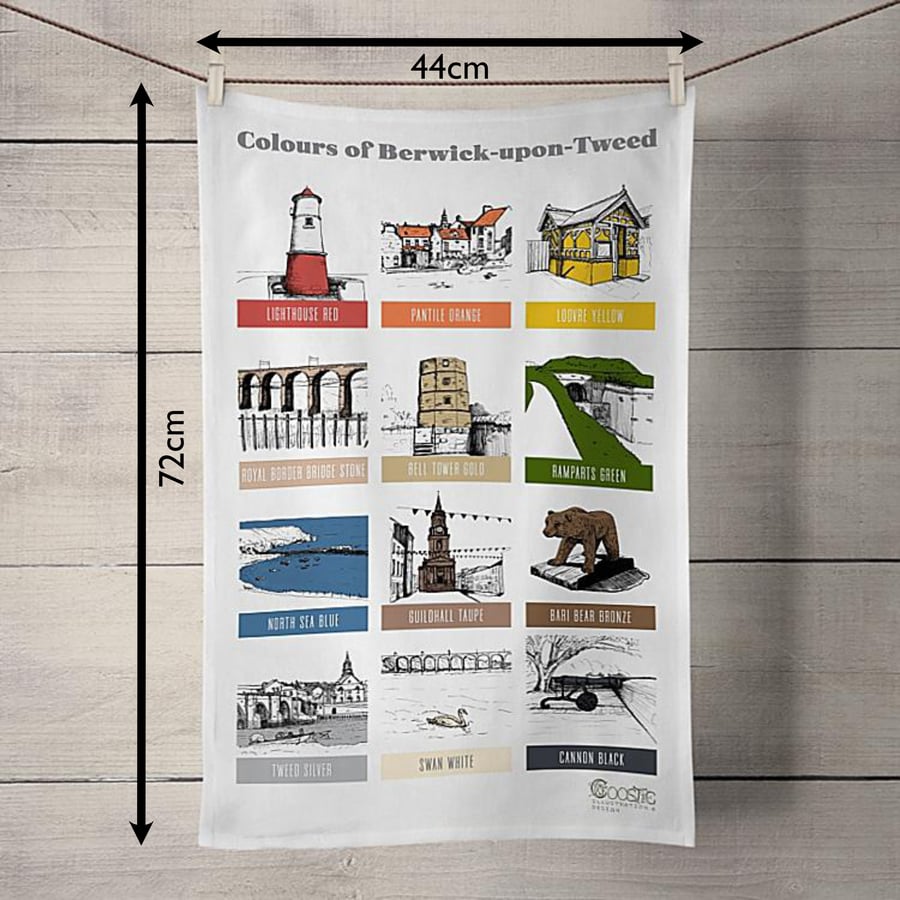Berwick-upon-Tweed Illustrated Landmarks Organic Cotton Tea Towel 