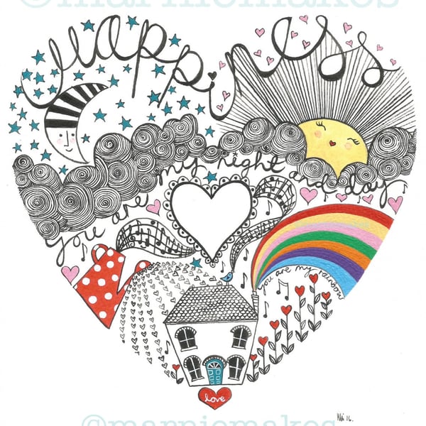 The Happy Heart- A4 Giclee Print (can be personalised)
