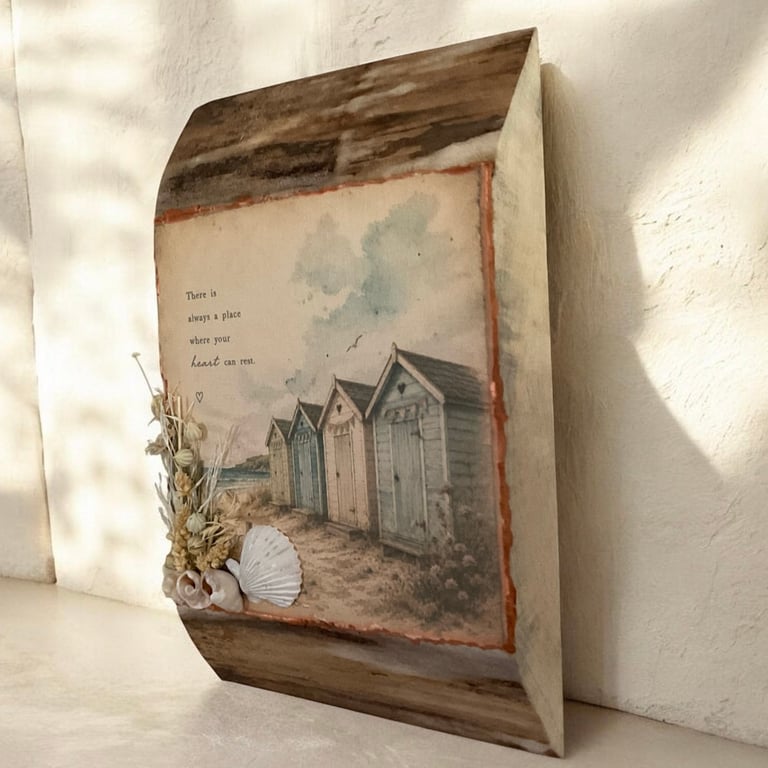 Wooden Coastal Beach Huts Wall Plaque Rustic Seaside Welsh Poplar Wood Art Sign.