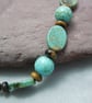 Gemstone Turquoise & Tiger's Eye bracelet with gold plate  toggle clasp - Image 3