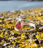 Rare Red Double Band Sea Glass and Sterling Silver Ring- Size Q - 1308