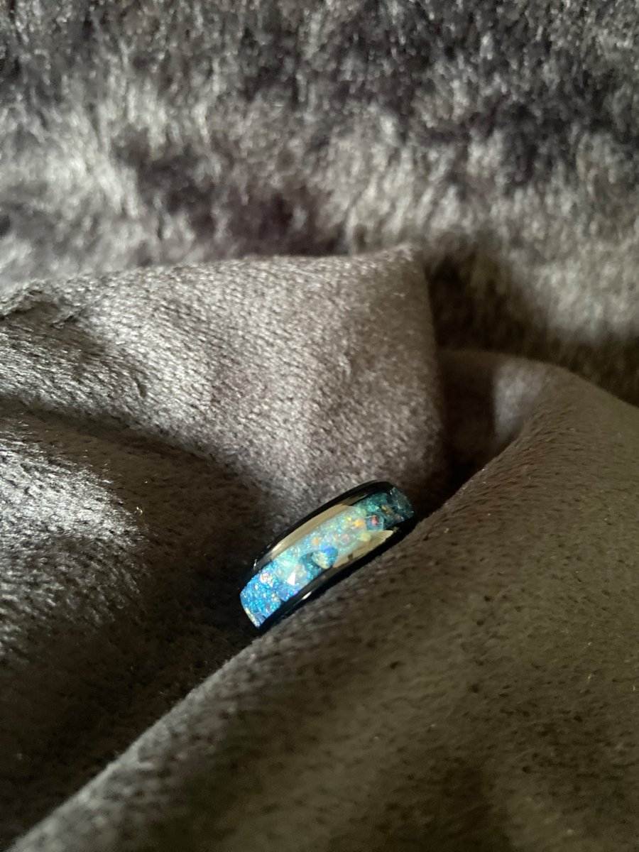 Image of Resin ring sea blue with glass crystals