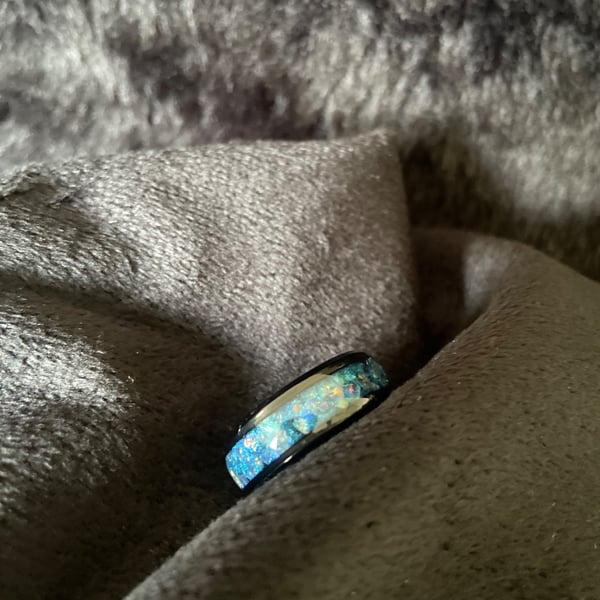 Resin ring sea blue with glass crystals