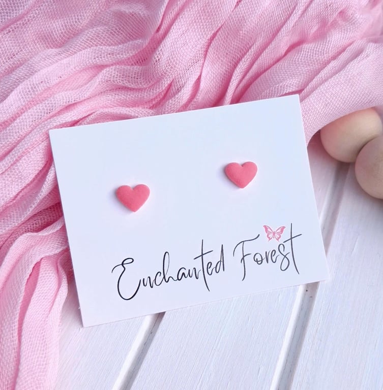 Pink Mini Heart Stud Earrings, Minimalist Jewellery, Accessories & Gifts