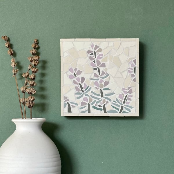 Mosaic Floral Art - Lavender on Cream