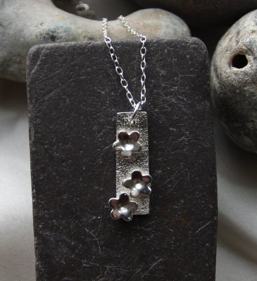 falling blossom - fine silver pendant necklace with sterling silver chain