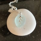 Pale aquamarine seaglass and Sterling silver pendant