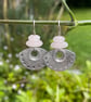 Silver drop earrings with frosted rose quartz beads