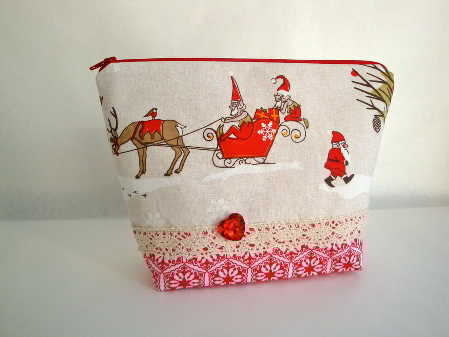 Cotton Christmas Toiletries bag - Wash Bag 