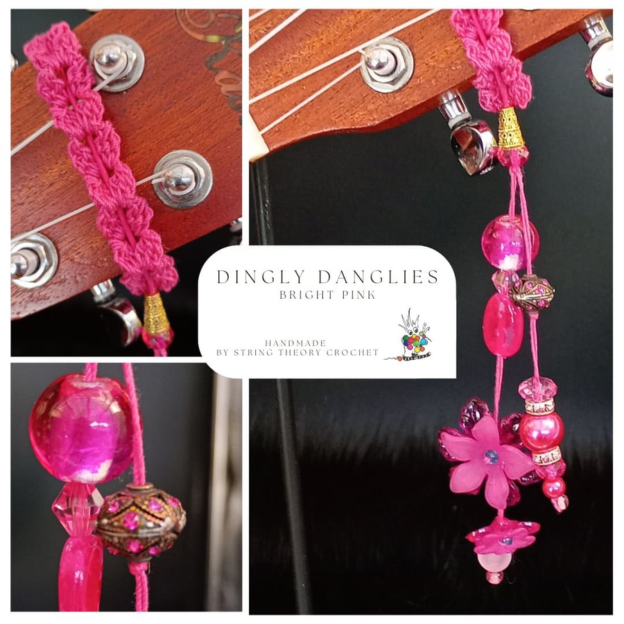 Bright Pink Dingly Dangly   Ukulele Headstock Wrap
