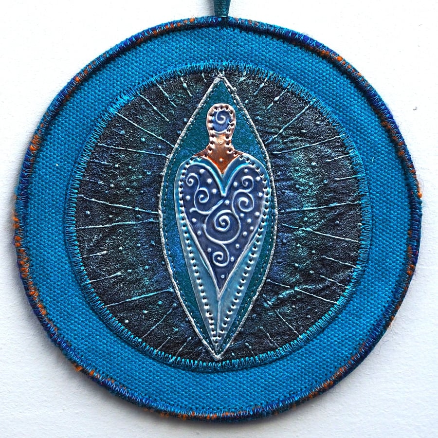 GMM553 - Metal Goddess Mandala Wall Hanging-15cm diameter-Turquoise-Black-Silver