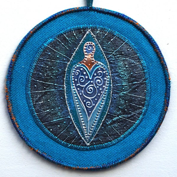 GMM553 - Metal Goddess Mandala Wall Hanging-15cm diameter-Turquoise-Black-Silver