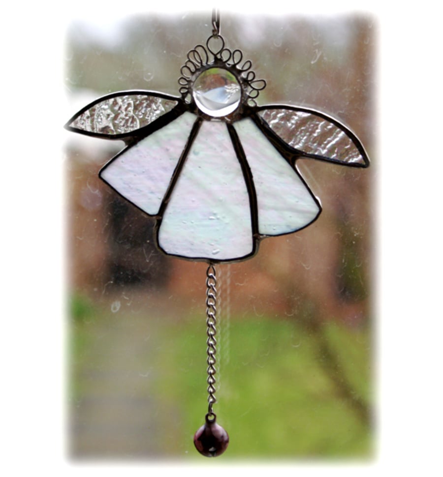 Angel Bell Suncatcher Stained Glass Shiny White