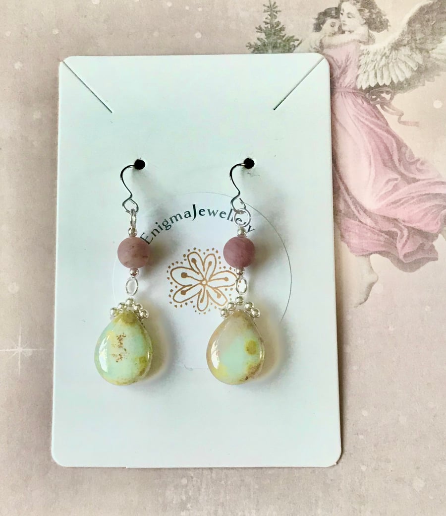 Sterling Silver & Frosted Rhodochrosite Earrings