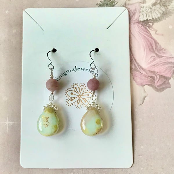 Sterling Silver & Frosted Rhodochrosite Earrings