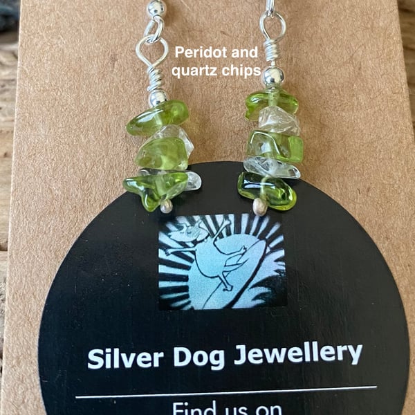 Sterling silver drop earrings with various natural gems
