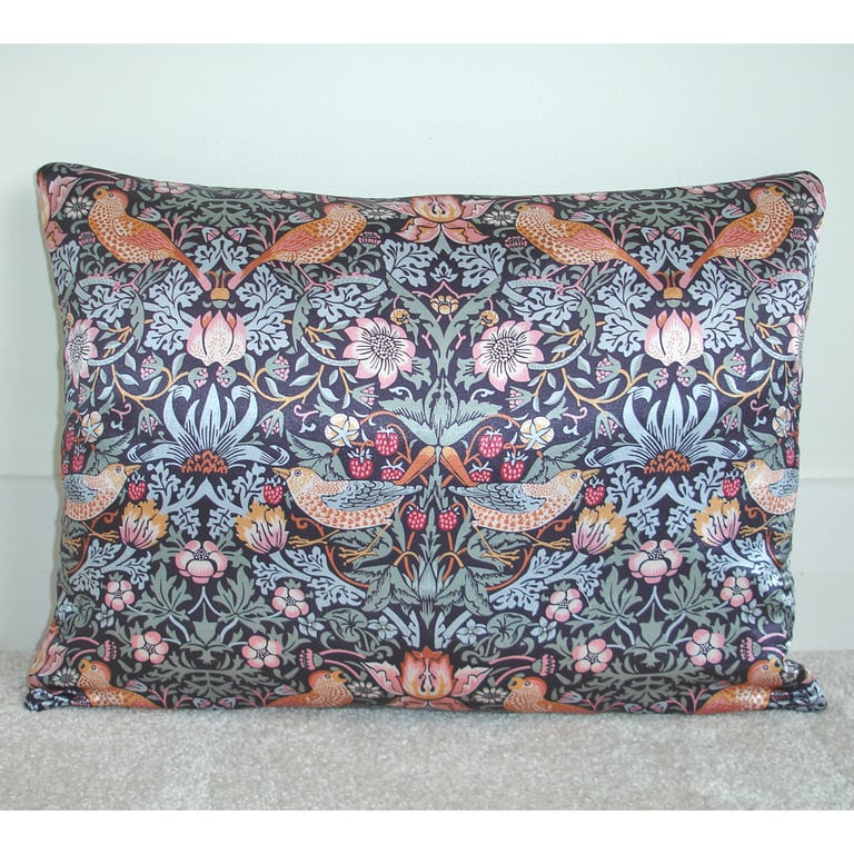 Cushion Cover William Morris Satin 20" x 12" Strawberry Thief Oblong Bolster