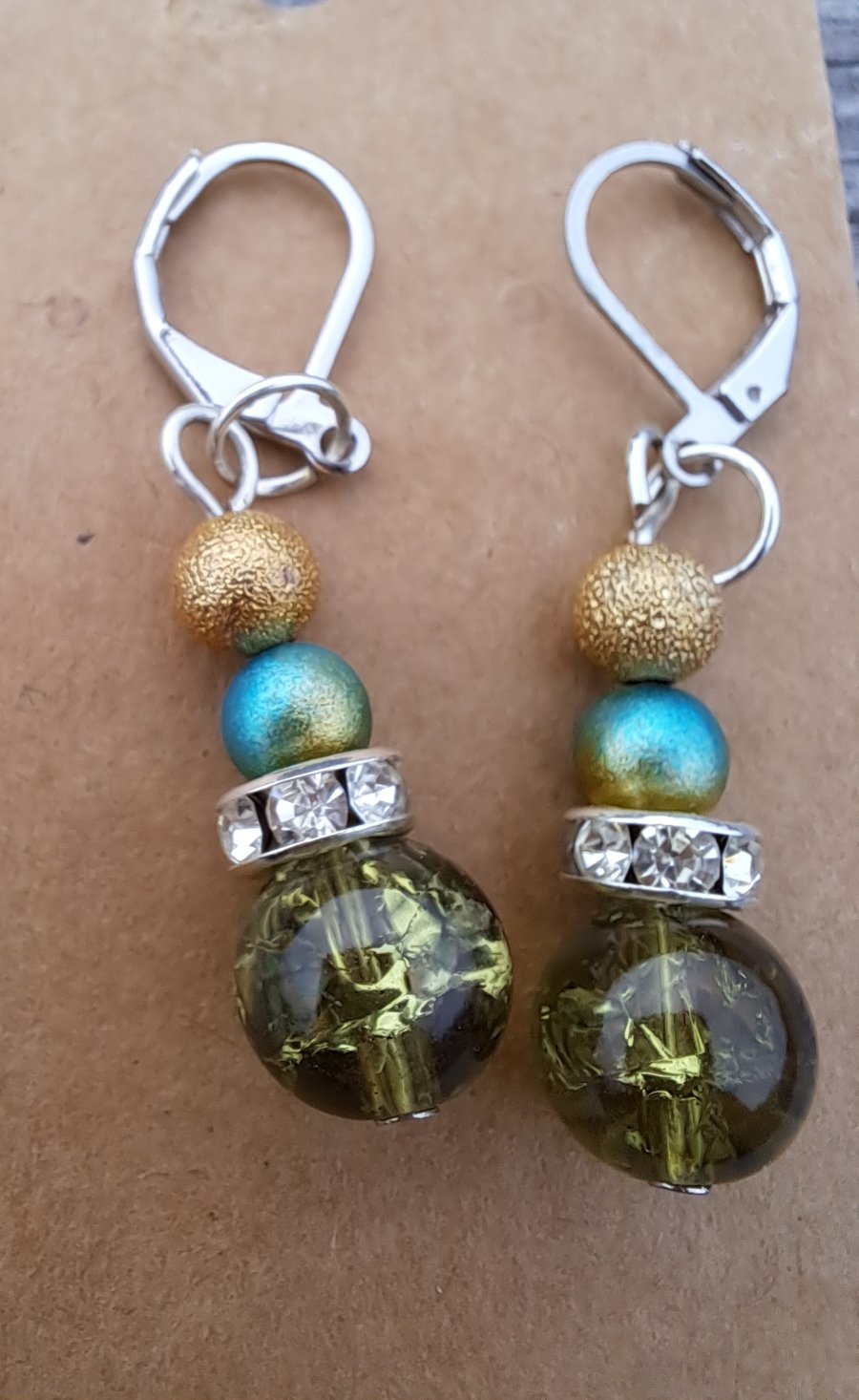 Green crackle beaded earrings