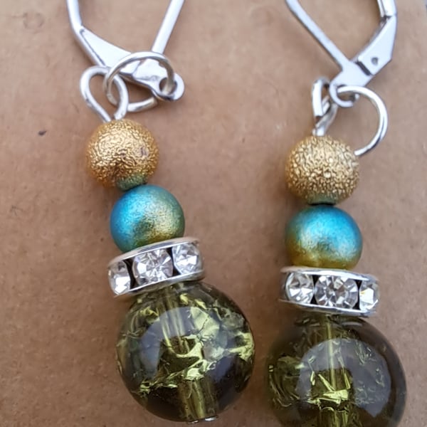 Green crackle beaded earrings
