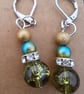 Green crackle beaded earrings