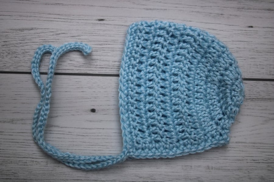 Crochet Baby Bonnet, Baby Blue Colour, Sizes Newborn - 6 Months