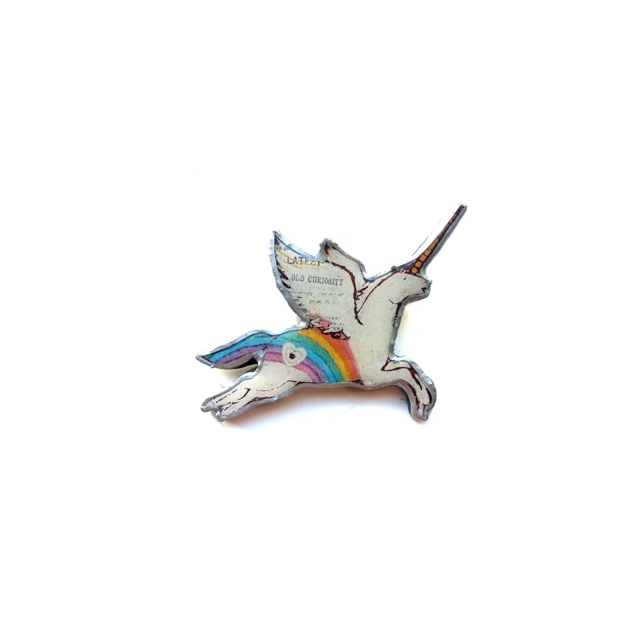 Whimsical rainbow Unicorn Kitsch Resin Brooch by Ellymental 
