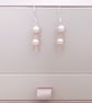 White Faux Pearl & Pink Glass Bead Silver Drop Earrings - Image 2