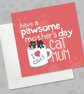 Red Mothers Day card for cat mums, cute cats in mug design 