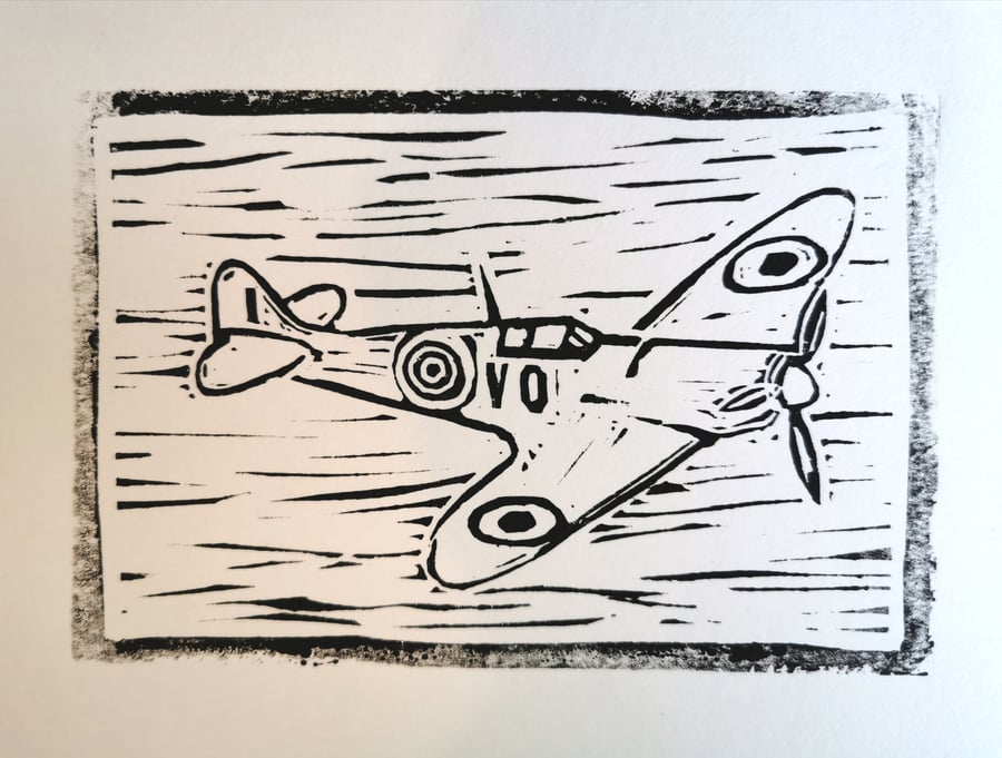 Spitfire linocut print 