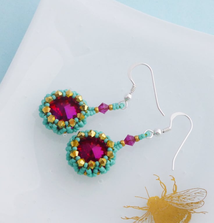 Tropical Fuchsia Crystal Earrings - Sterling Silver