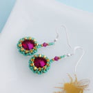 Tropical Fuchsia Crystal Earrings - Sterling Silver